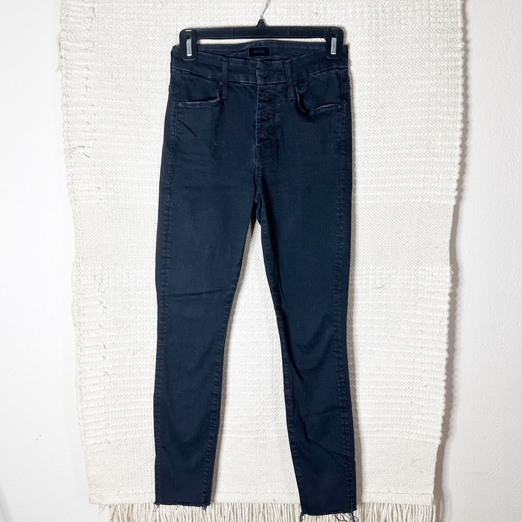 Mother Black Not Guilty The Pixie Ankle Fray High Rise Jeans 25